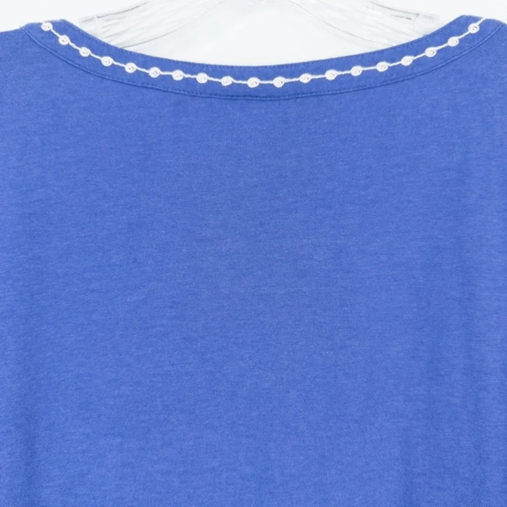 J Jill‎ Embroidered 3/4 Sleeve Tunic Top Petite Large Blue Boho Coastal Beach - Picture 12 of 16